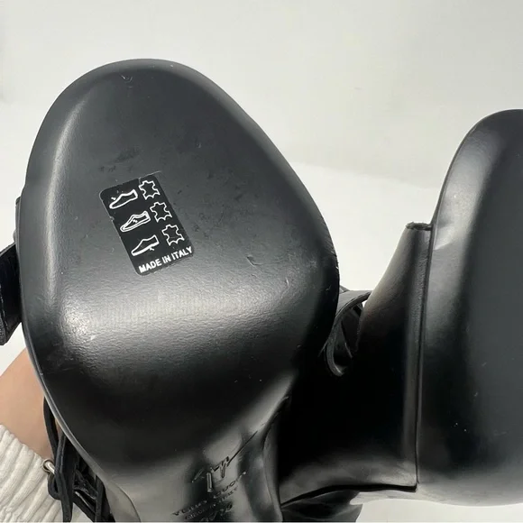 NEW Giuseppe Zanotti Buckle Strap Stiletto Heels Black Strappy Leather Size 37.5 - Picture 9 of 10